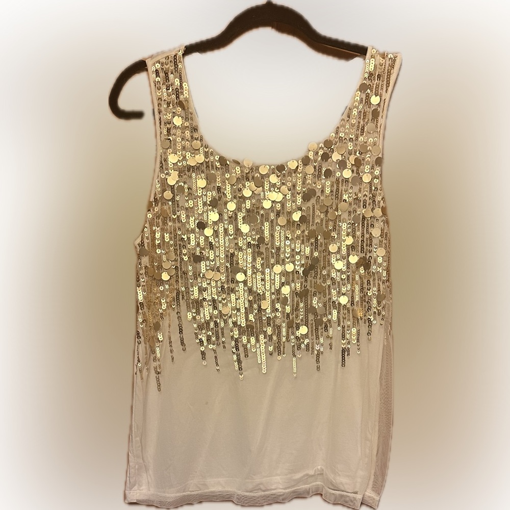 Chico's Gold Sequin Embellished Tank Top